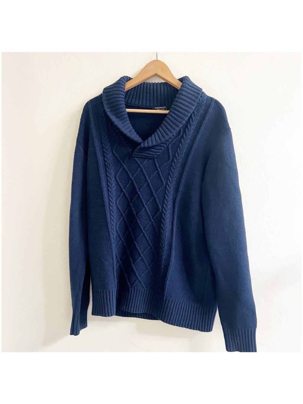 Coofandy Men’s Cable Knit Shawl Collar Sweater Chunky Size Medium Preppy Money